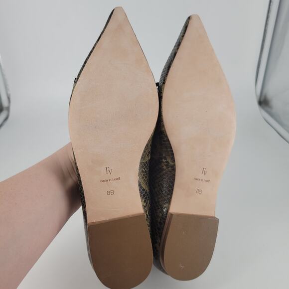 Frances Valentine Olive Paige Snakeskin Embossed Leather Flats 8 - Picture 10 of 11